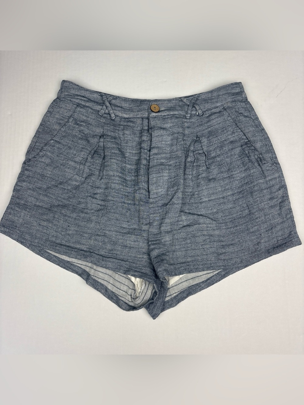 Le Lis Women Small Shorts Flaws Blue Chambray Lined High Waist Button Fly Cotton
